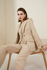 Khaki Three pcs Business Pant Suits - FashionByTeresa
